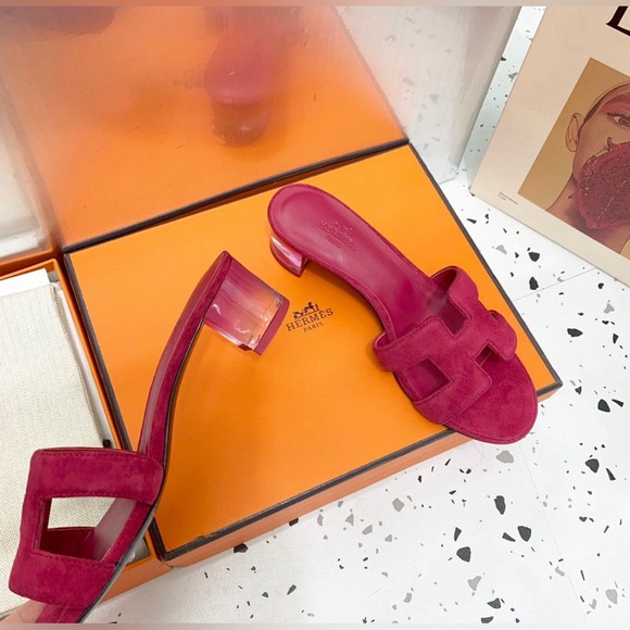 Hermes Shoes - Deep Fuchsia Suede Hermes Sandals